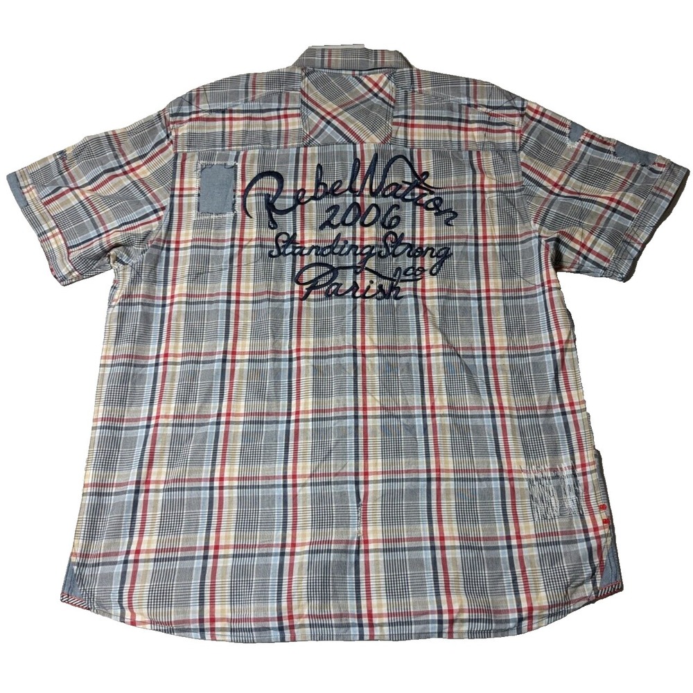 PARISH NATION Standing Strong Men 3XL Blue Plaid Embellished‎ Shirt
